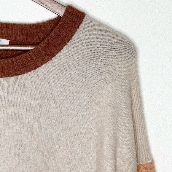 Madewell Colorblock Neutrals Wool Alpaca Blend Crew Neck Sweater with Puff Sleev - Picture 3 of 9